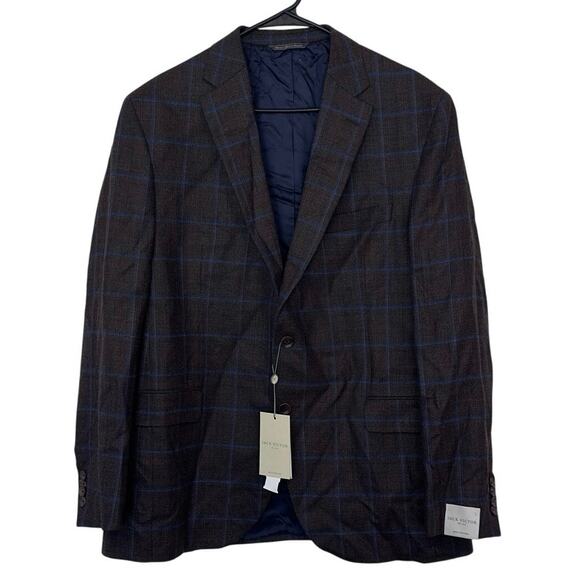 NWT Jack Victor Men’s Conway Plaid Wool Sport Coat Blazer Size 45R Luxury Office - Picture 1 of 13
